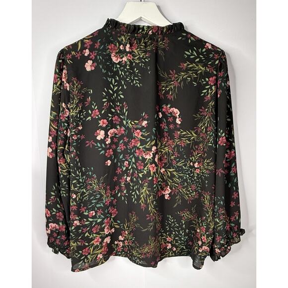 CeCe Button Up Top Womens 1x Dark Floral Romantic Cottagecore Ruffle V-Neck - Picture 5 of 9